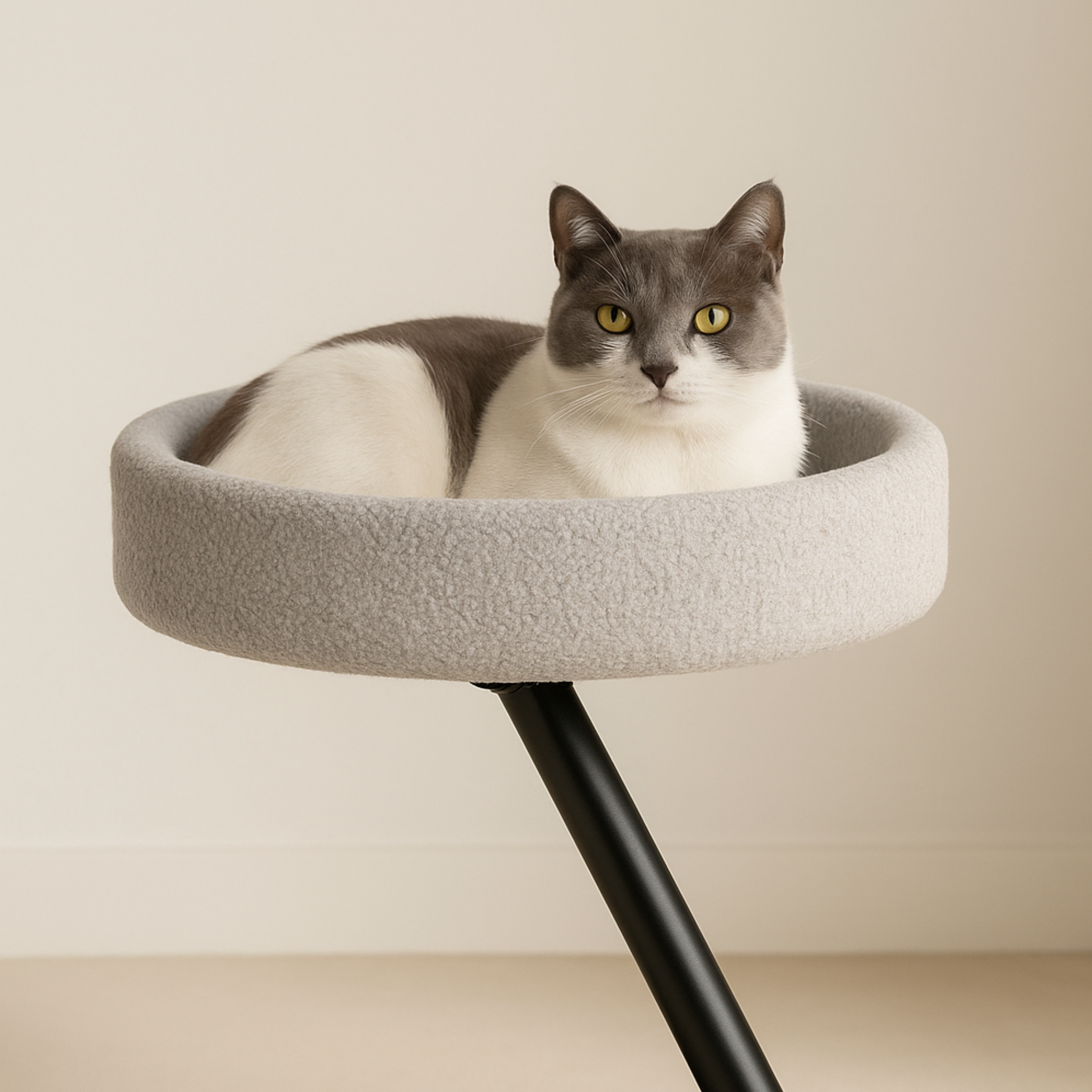 Lit Rond de Bureau pour Chat – Nid Doux et Confortable avec Hauteur Réglable et Cadre d’Escalade